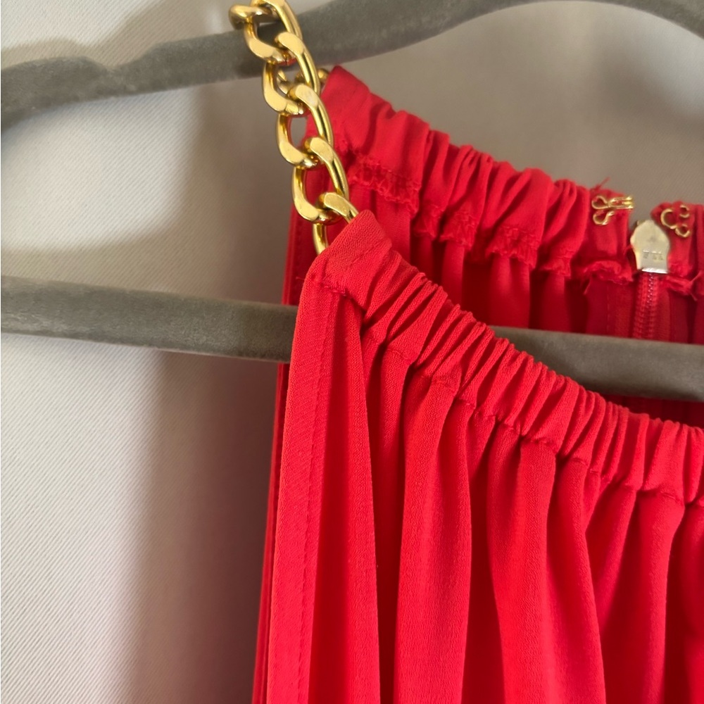 Michael Kors Red Dress with Gold Chain Detail